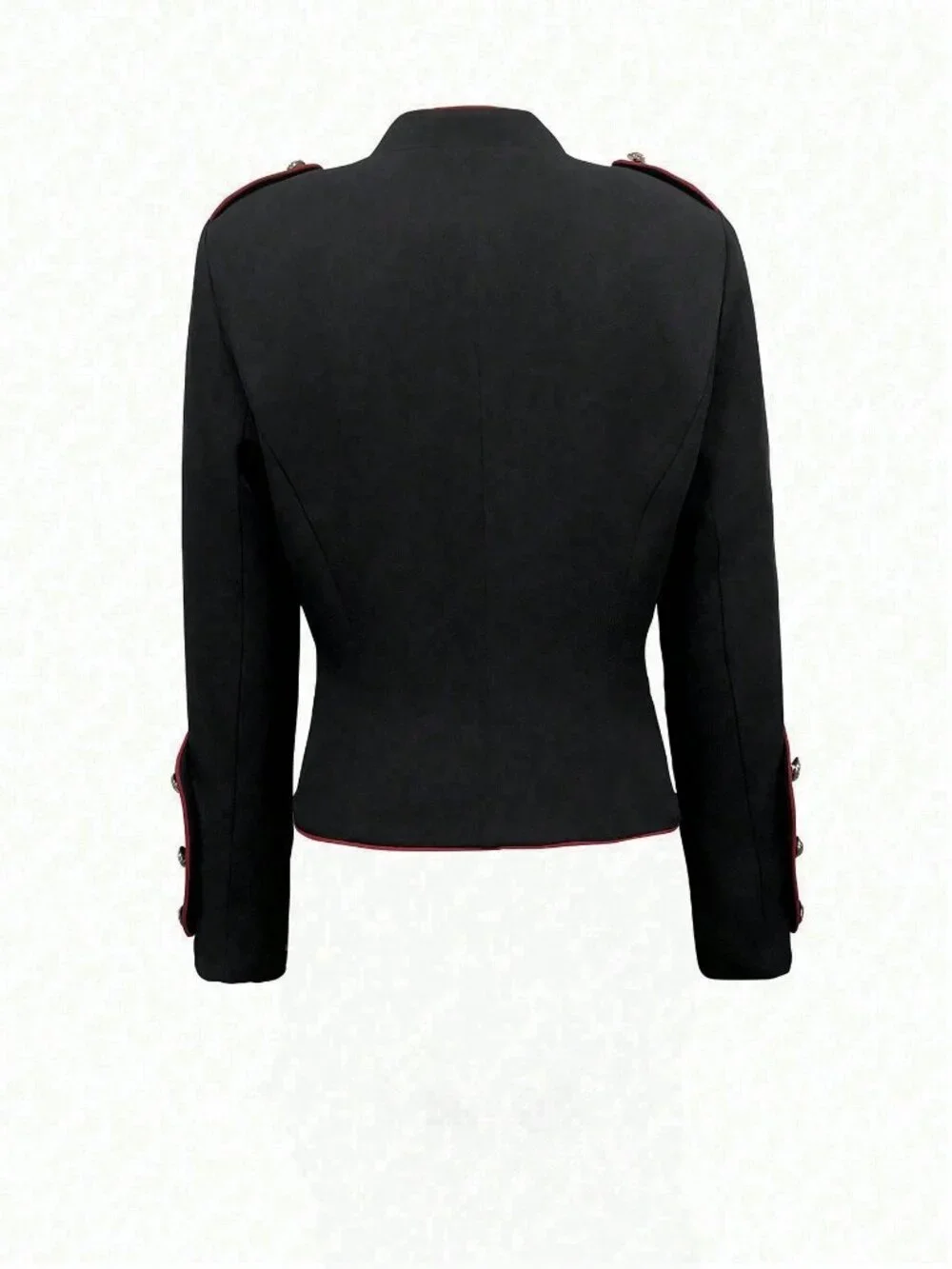 Black Red Piped Military Style Women's Single Breasted Gold Button Jacket